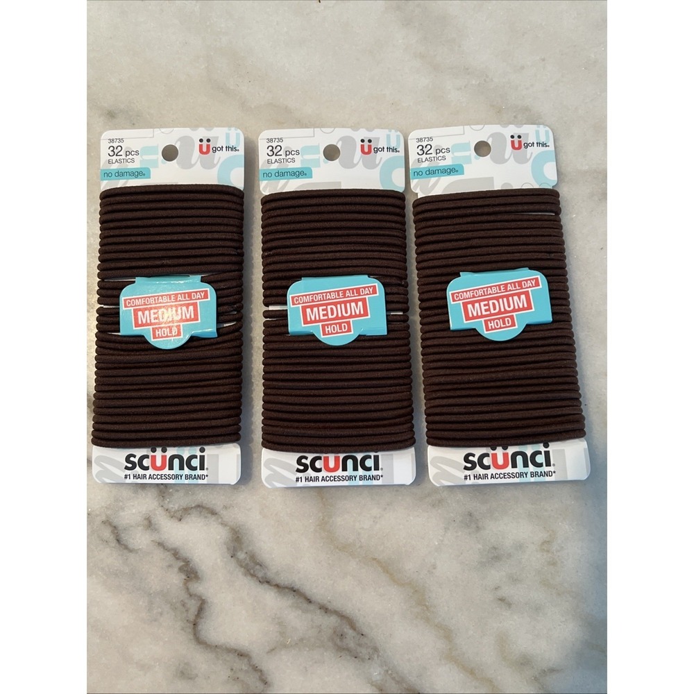 Scunci Medium Hold All Day Elastic Hair‎ Ties Bands -3 Packs of 32/ 96 total